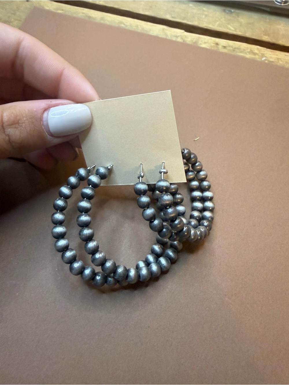 🩵BUNDLE AND SAVE 🩵(3/$16) Beaded Hoop Earrings in Metallic Gray